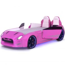 Дитяче ліжко машина GTR Pink 190х90 см з підсвіткою, музикою, шкіряний салон, пультом